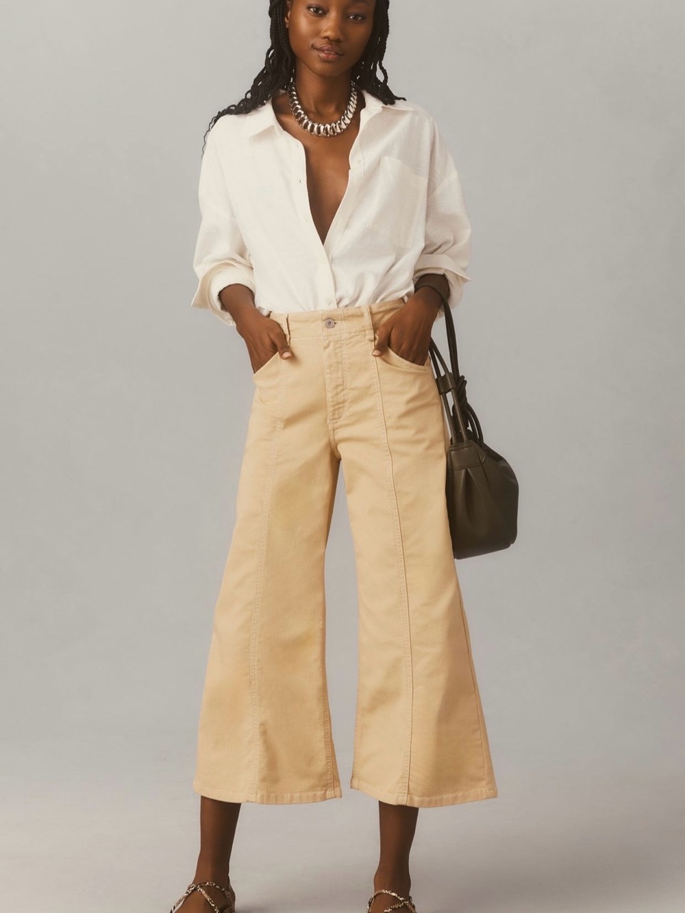 The Delaney Crop Clean-Seamed High-Rise
Wide-Leg Jeans by Maeve In Neutral EUC